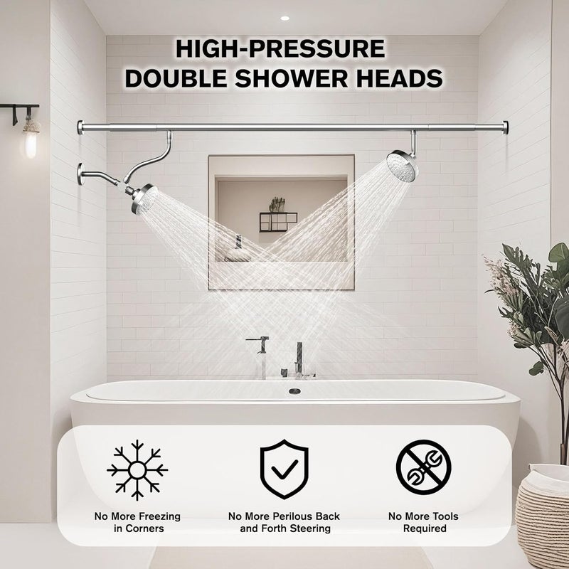 NTPN Dual Shower Head for Couples, High Pressure Double Shower Head for Two People Rod, Two Showerhead System with 3 Spray Modes Fit 2 Person Bathroom, Gifts for Women Men (Chrome, Unibody Design) - Image 5